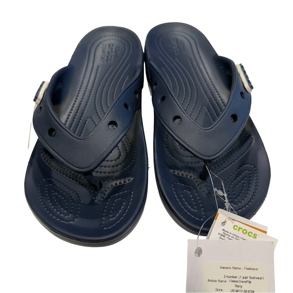 CROCS Men’s Comfort Thong Sandals NAVY Blue Side Logo Lightweight Size 11 NWT